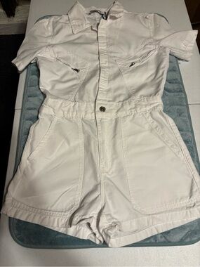 Zara White Collared Short Sleeve Romper